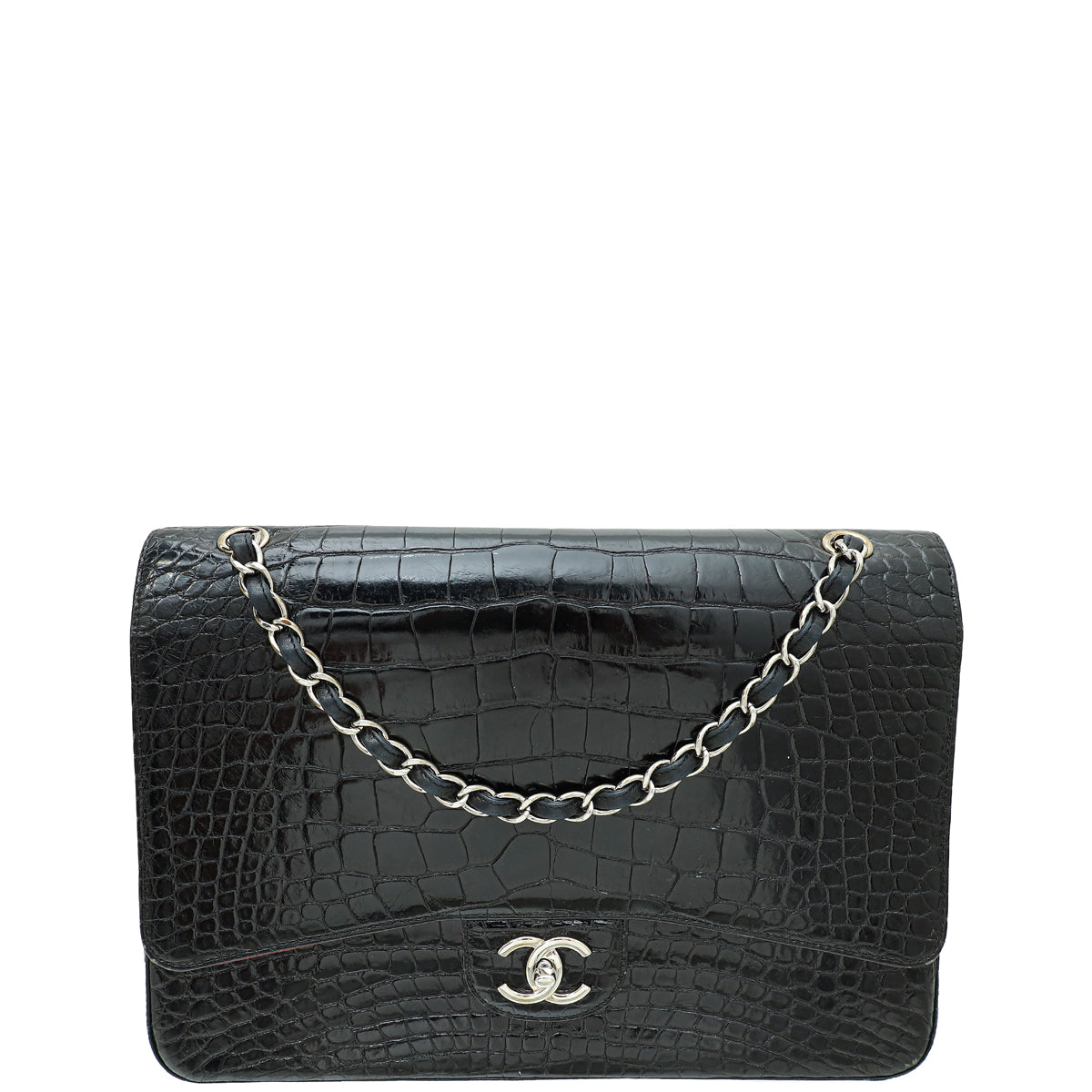 Chanel Black Shiny Alligator Classic Double Flap Maxi Bag-Chanel-THE CLOSET