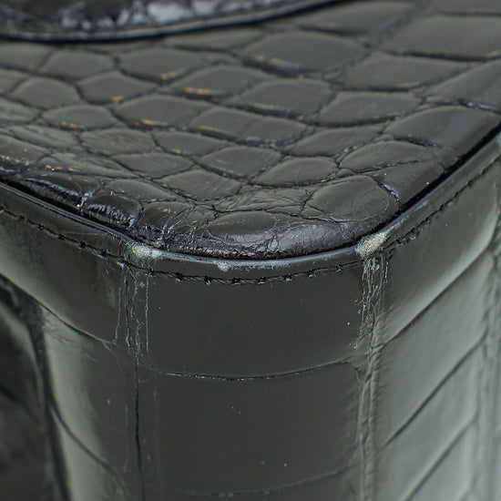 Chanel Black Shiny Alligator Classic Double Flap Maxi Bag