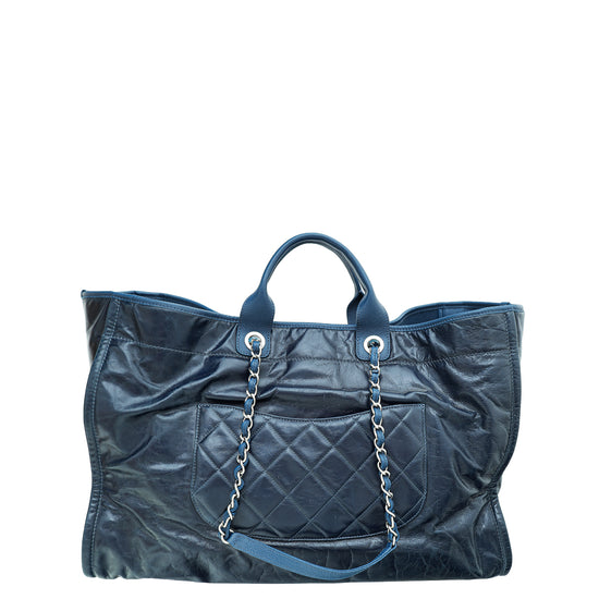 Chanel Navy Blue CC Deauville Extra Large Tote Bag