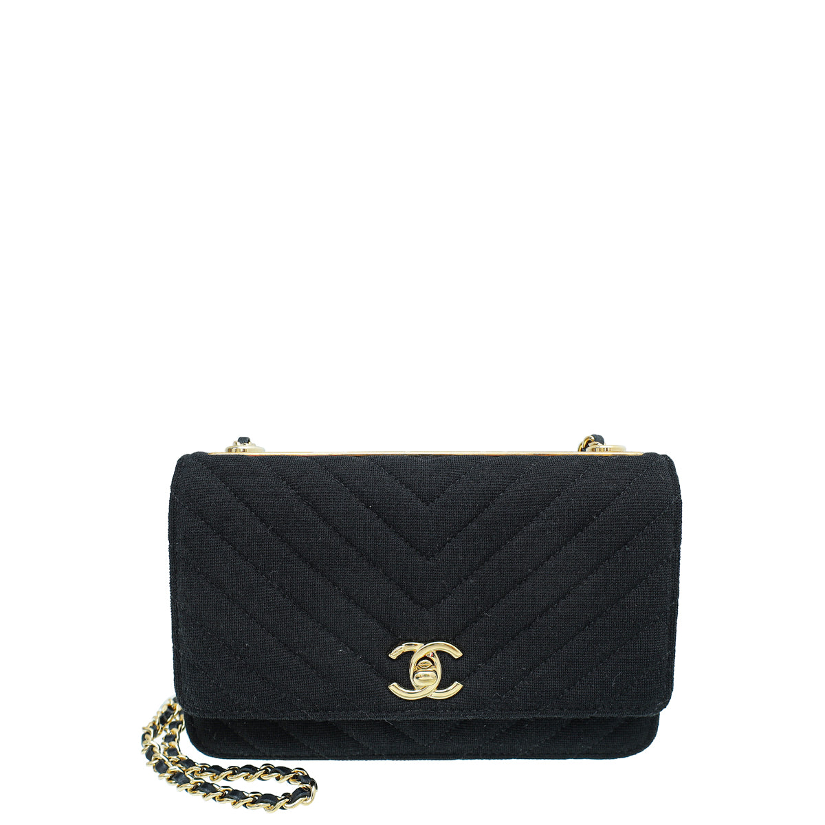 Chanel Black CC Chevron Trendy Jersey Wallet On Chain-Chanel-THE CLOSET