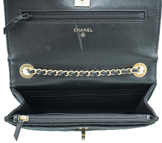 CHANEL WOC Chevron Patent Leather Crossbody Wallet On Chain Bag Blue