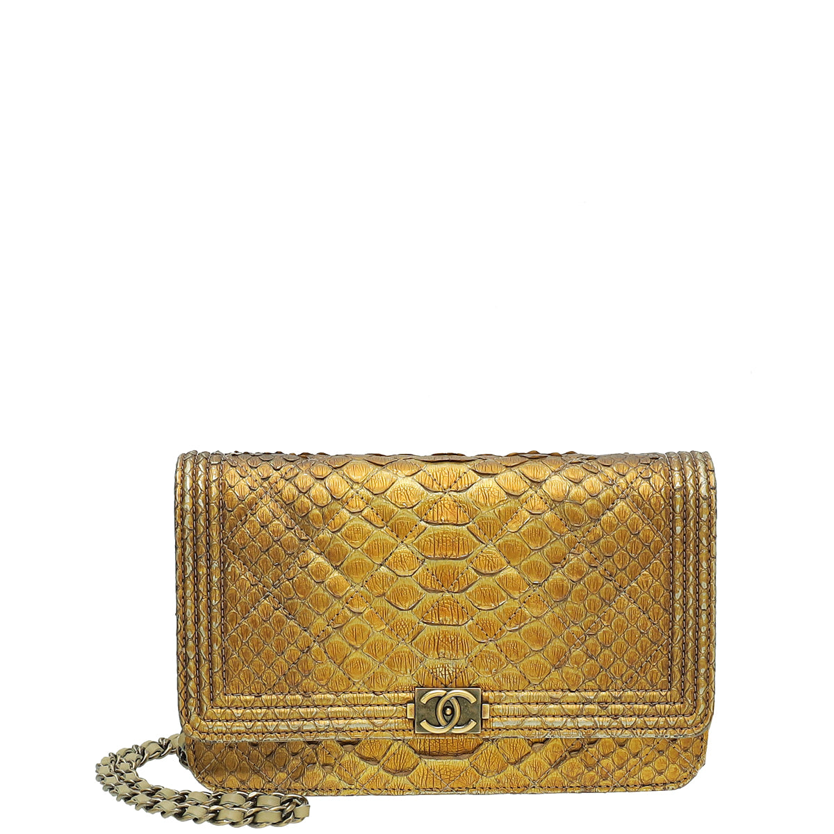 Chanel Metallic Golden Bronze Python Boy Wallet on Chain-Chanel-THE CLOSET