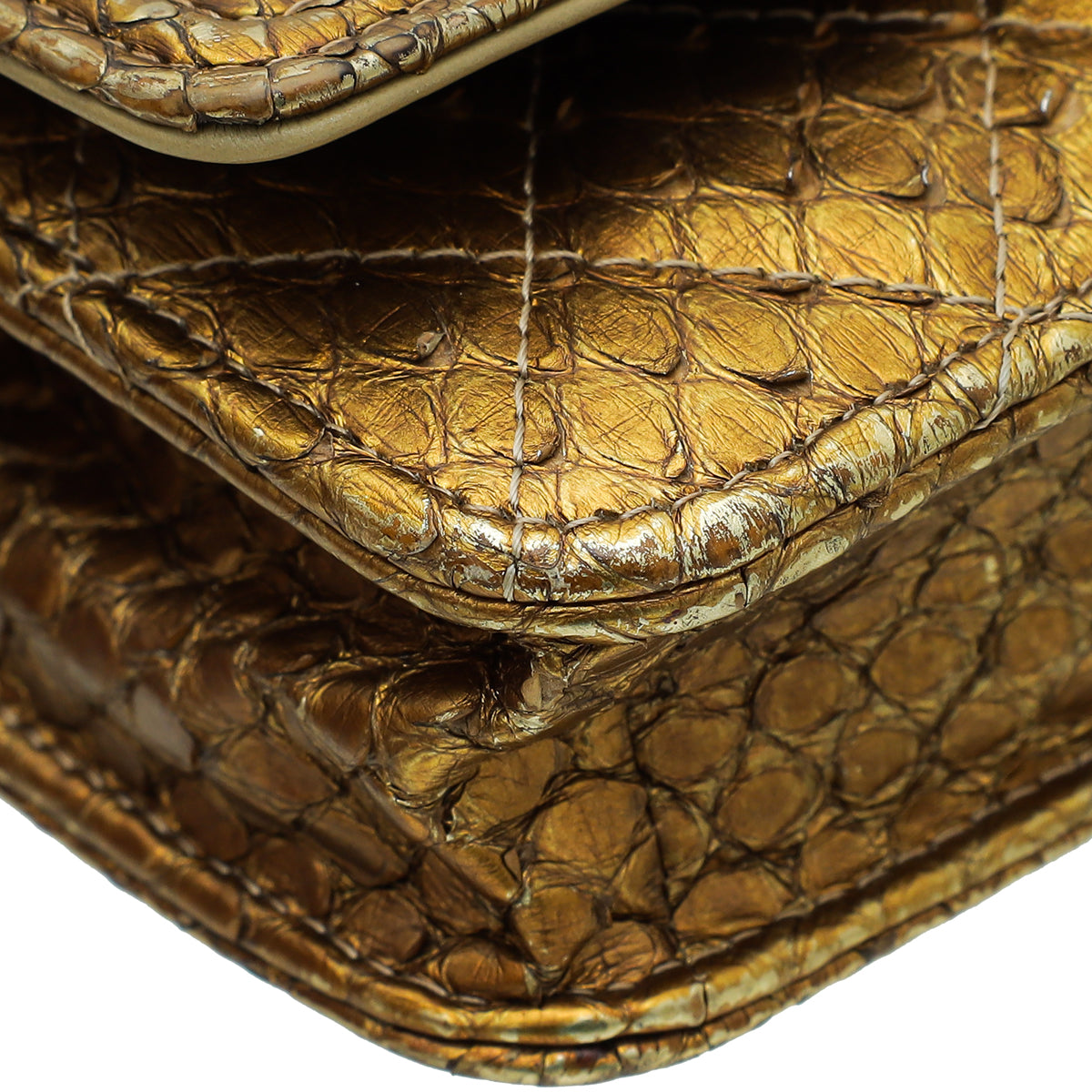 Chanel Metallic Golden Bronze Python Boy Wallet on Chain