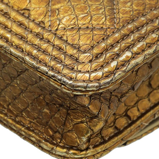 Chanel Metallic Golden Bronze Python Boy Wallet on Chain