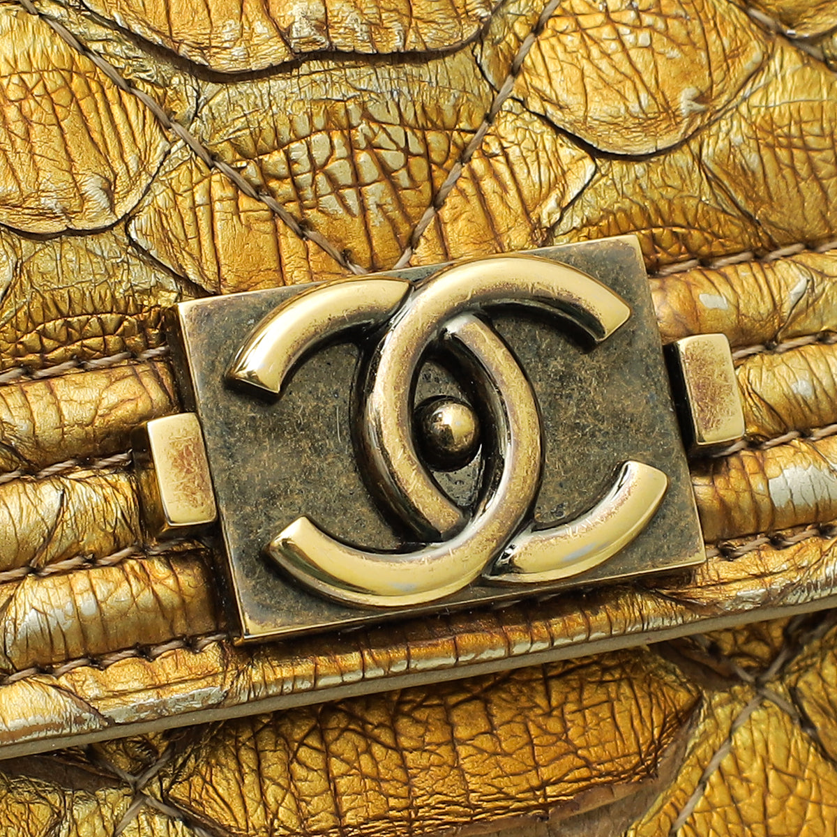 Chanel Metallic Golden Bronze Python Boy Wallet on Chain – THE CLOSET