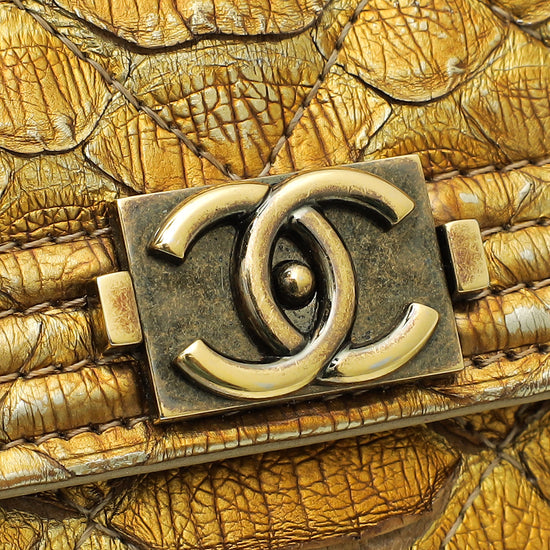 Chanel Metallic Golden Bronze Python Boy Wallet on Chain