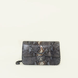 Chanel Bluish Grey CC Classic Python Double Flap Medium Bag