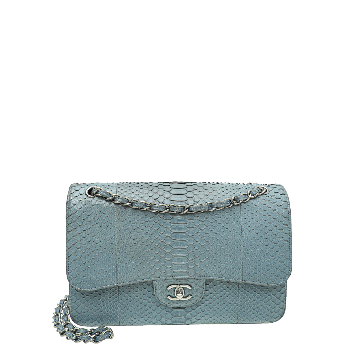 gray python pattern handbag | nkd naked italian bags... Chanel Bluish Grey Python CC Classic Double Flap Jumbo Bag – THE CLOSET