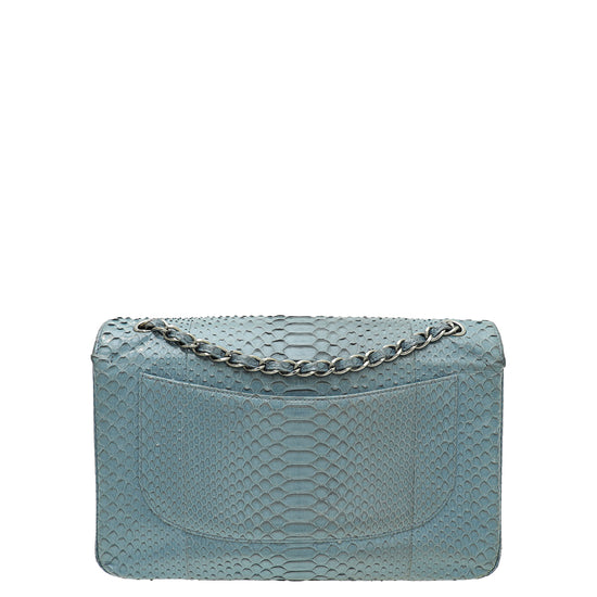 Chanel Bluish Grey Python CC Classic Double Flap Jumbo Bag