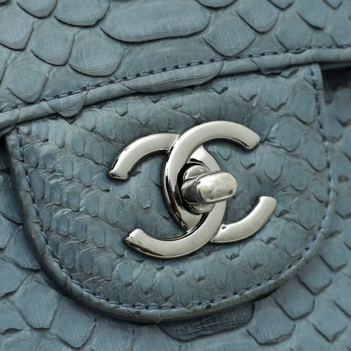 Chanel Bluish Grey Python CC Classic Double Flap Jumbo Bag