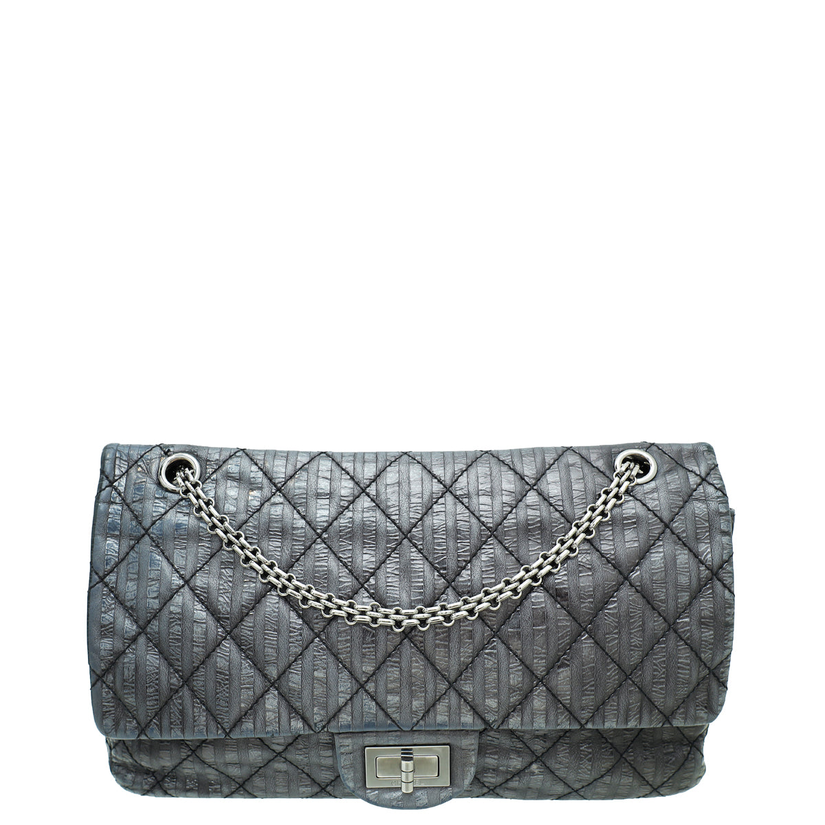 Chanel Dark Grey Reissue 2.55 Stripped Double Flap 227 Bag – The