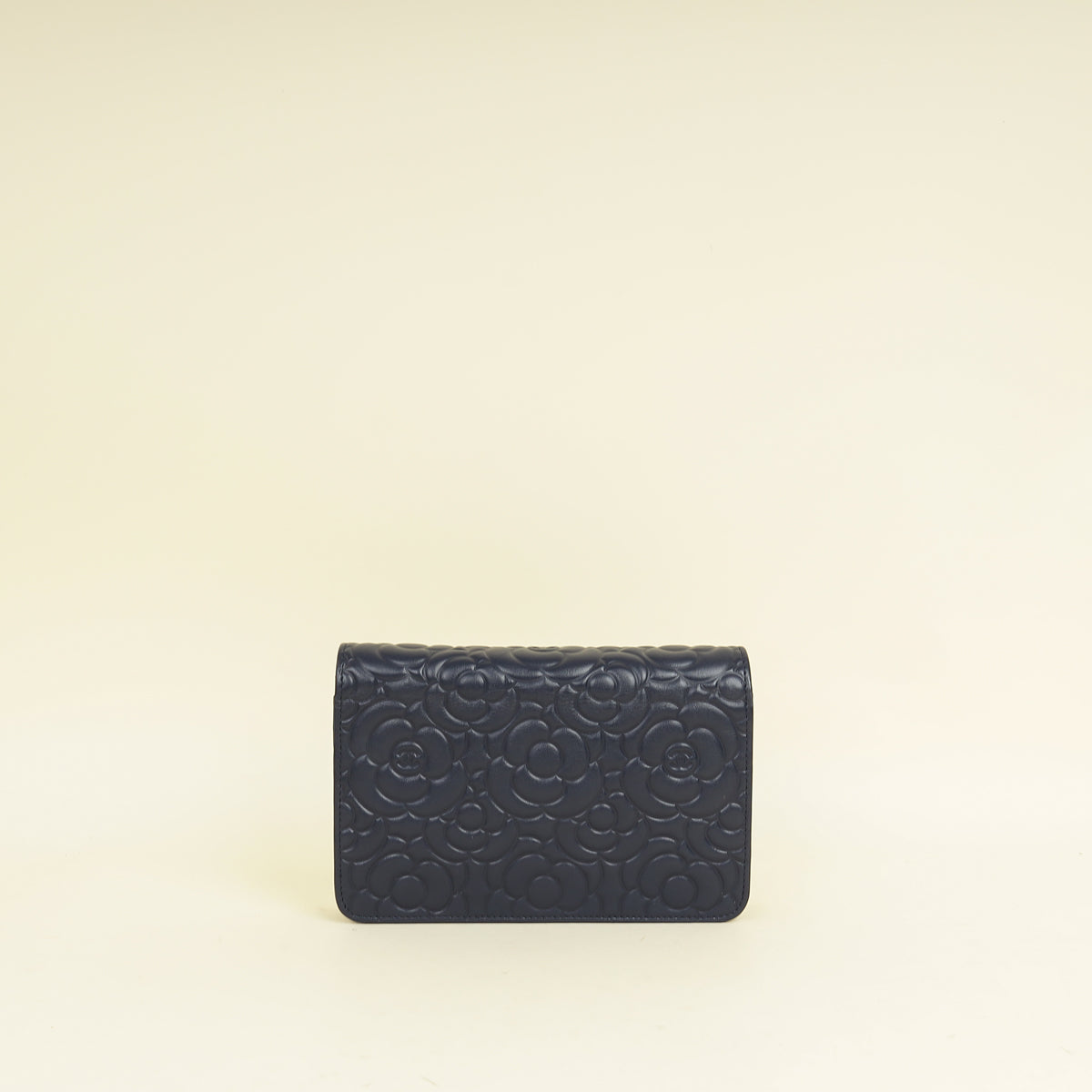 Chanel Navy Blue CC Camellia Flower Wallet On Chain