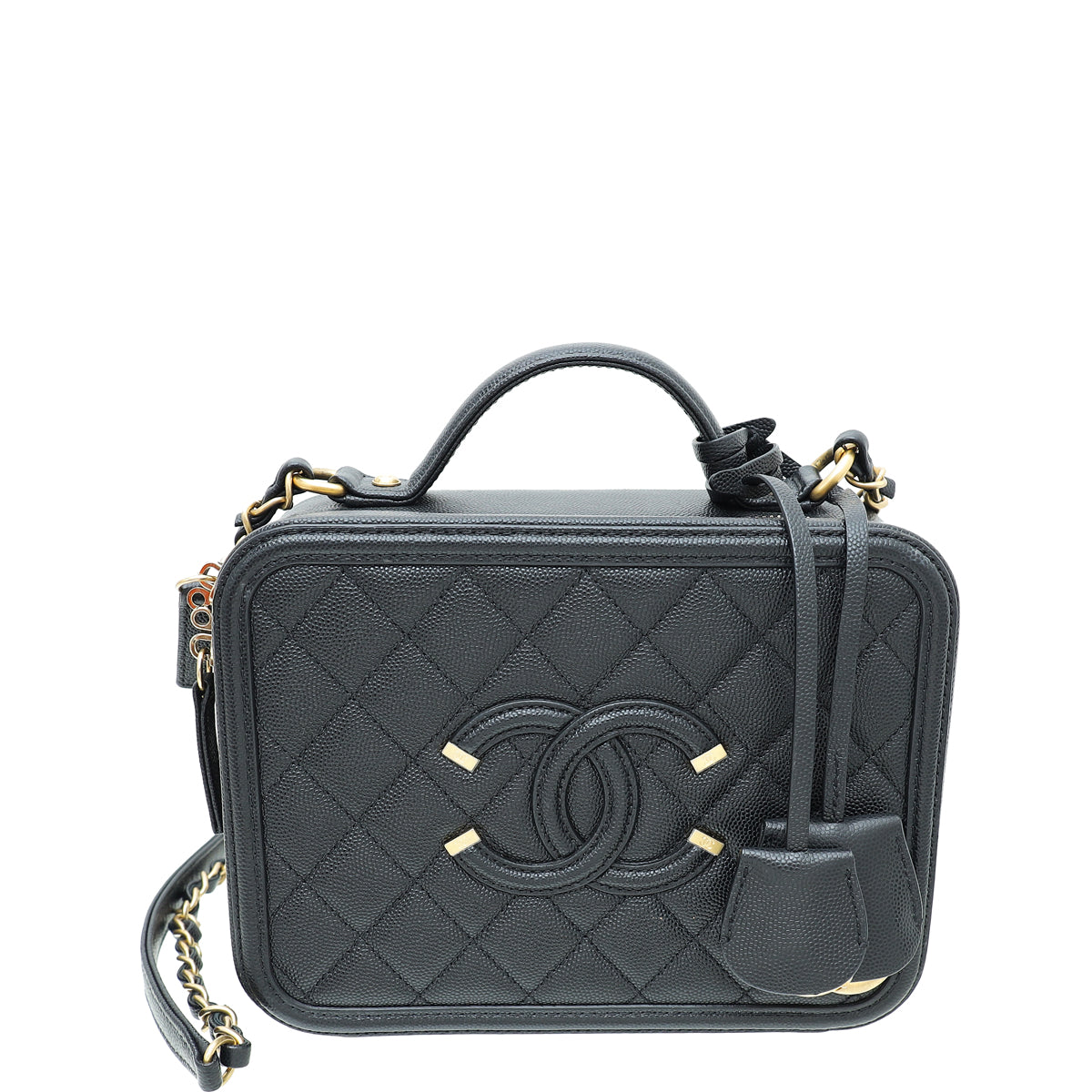 Chanel Black CC Filigree Medium Vanity Case