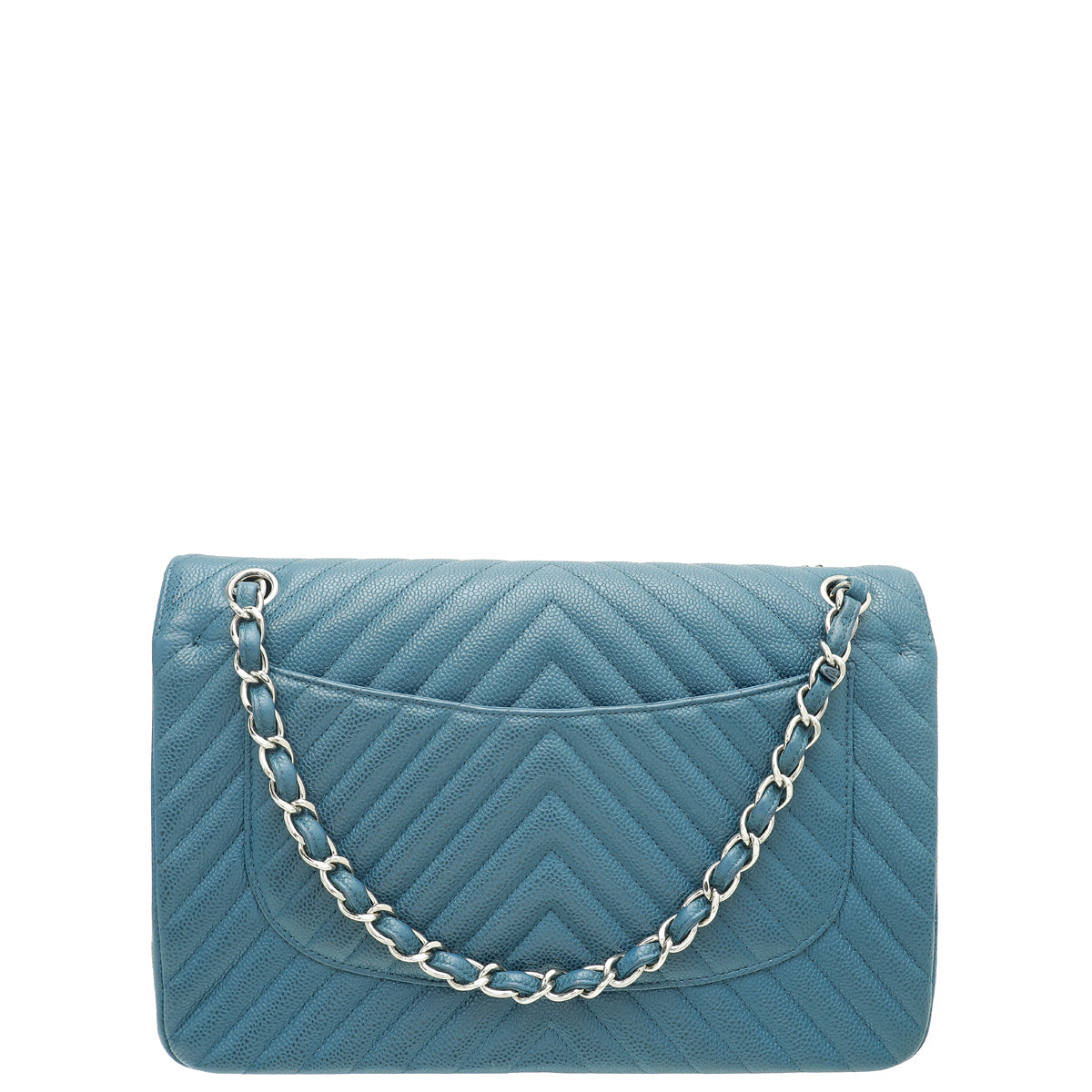Chanel Teal CC Chevron Double Flap Jumbo Bag-Chanel-THE CLOSET