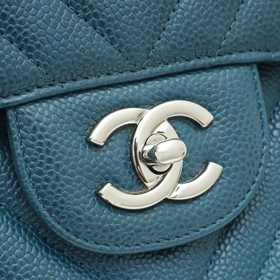 Chanel Teal CC Chevron Double Flap Jumbo Bag