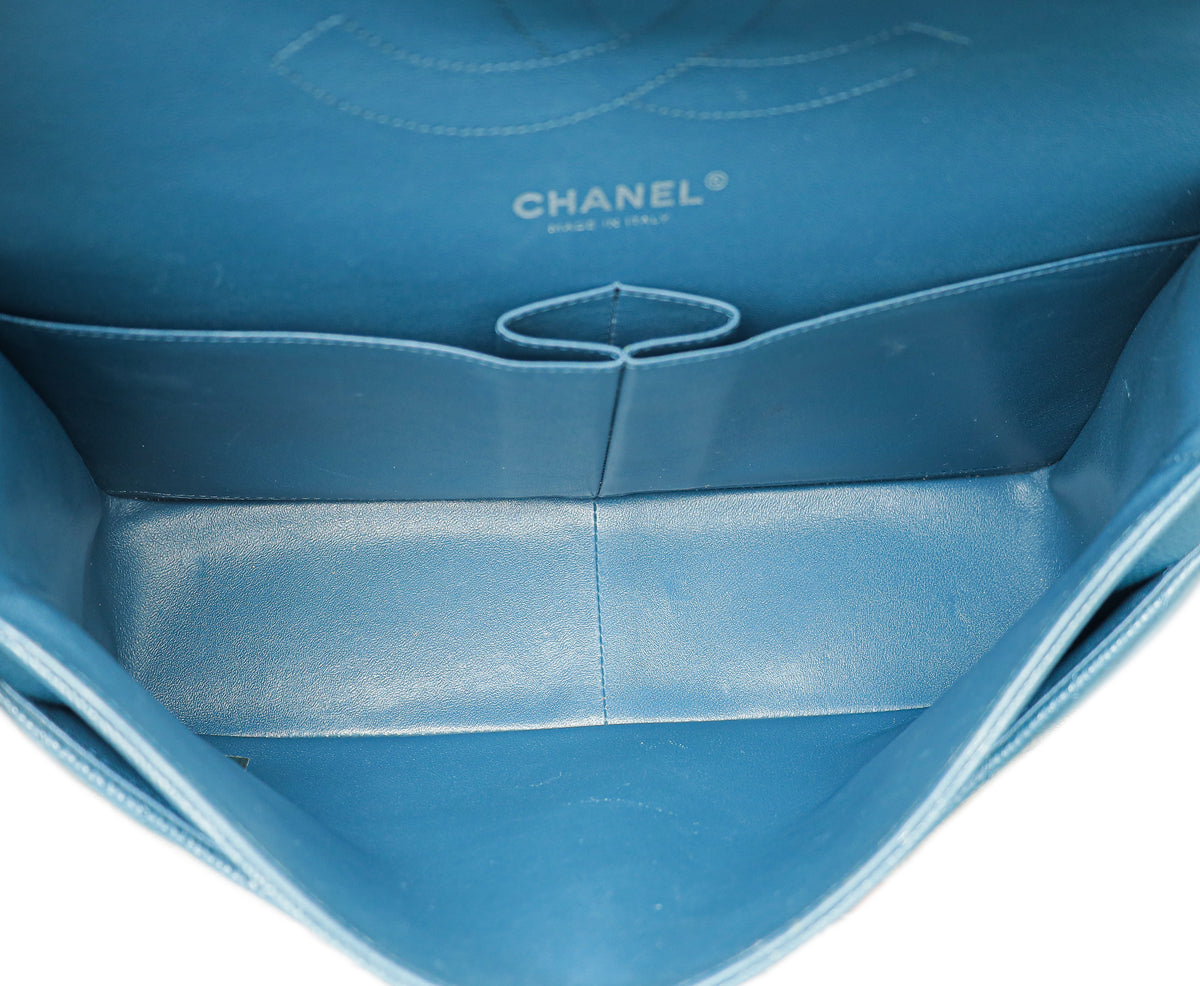 Chanel Teal CC Chevron Double Flap Jumbo Bag