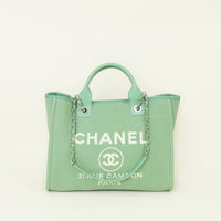 Chanel Green CC Deauville Mix Fabric Medium Tote Bag
