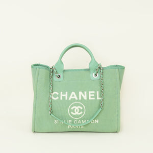 Chanel Green CC Deauville Mix Fabric Medium Tote Bag