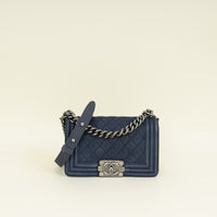 Chanel Navy Blue Le Boy Nubuck Small Flap Bag