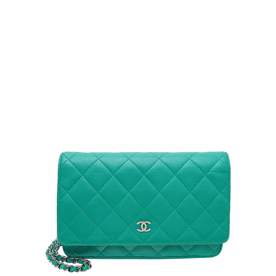 Chanel Teal Blue Quilted Patent Leather WOC Clutch Chanel