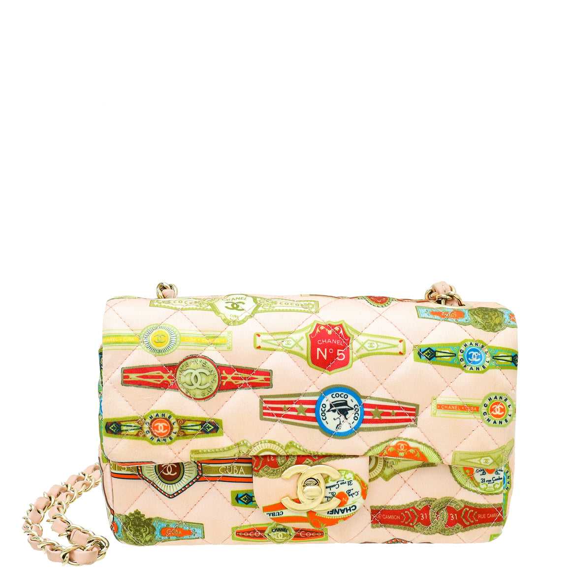 Chanel Peach CC Paris Cuba Cigar Print Mini Rectangular Flap Bag-Chanel-THE CLOSET
