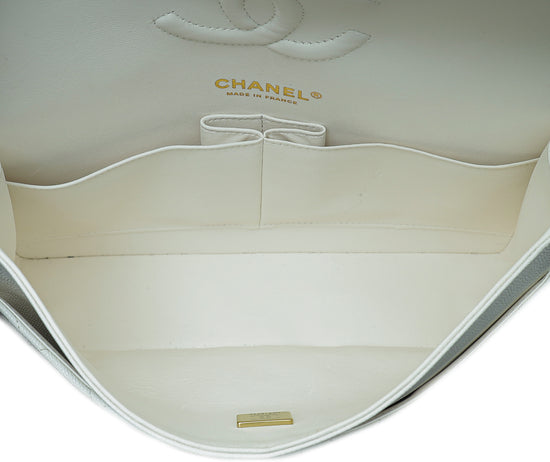 Chanel White CC Classic Double Flap Medium Bag
