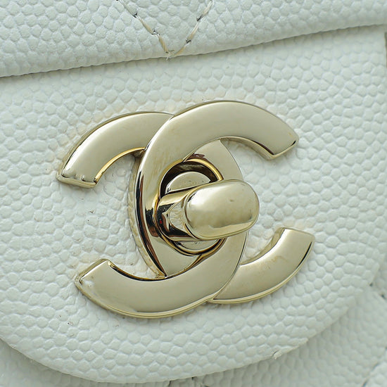 Chanel White CC Classic Double Flap Medium Bag