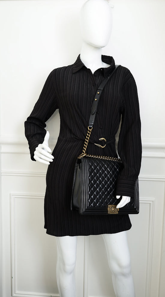 Chanel Black Diamond Quilt Le Boy Flap Large Bag