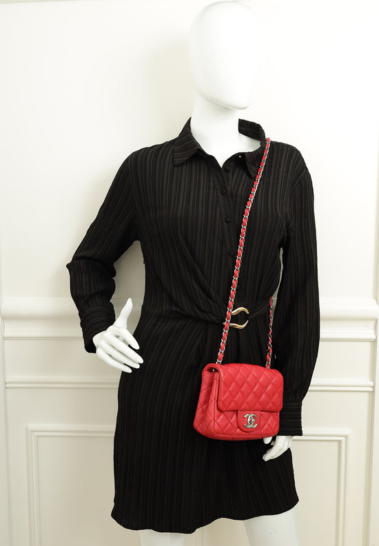 Chanel Red CC Classic Mini Square Flap Bag-Chanel-THE CLOSET
