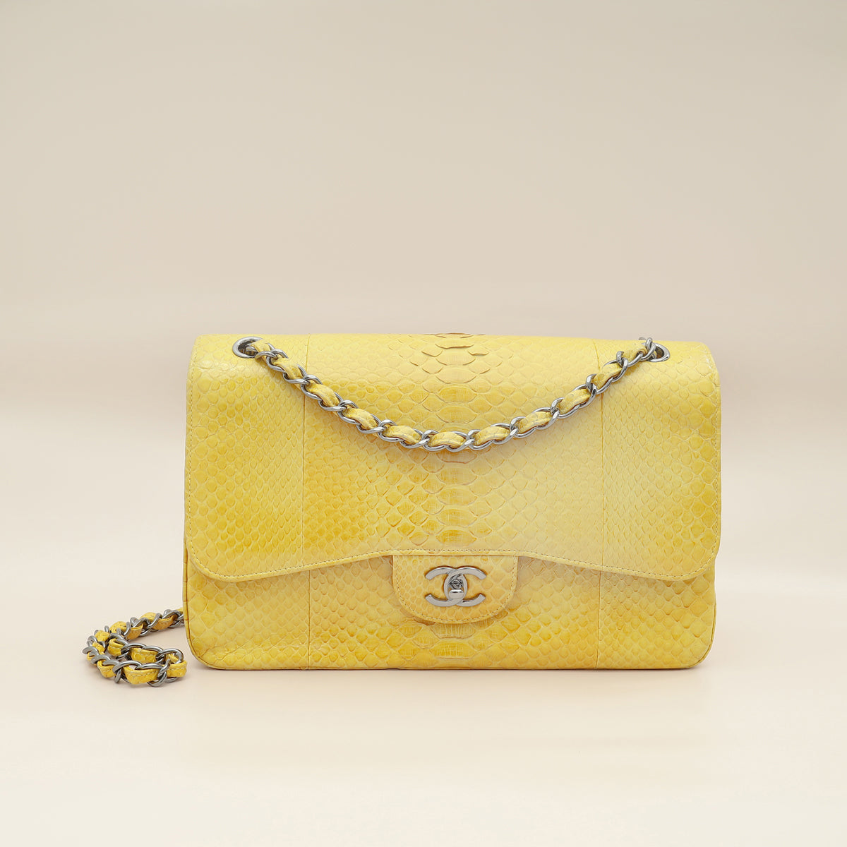 Chanel Yellow Python CC Classic Double Flap Jumbo Bag-Chanel-THE CLOSET
