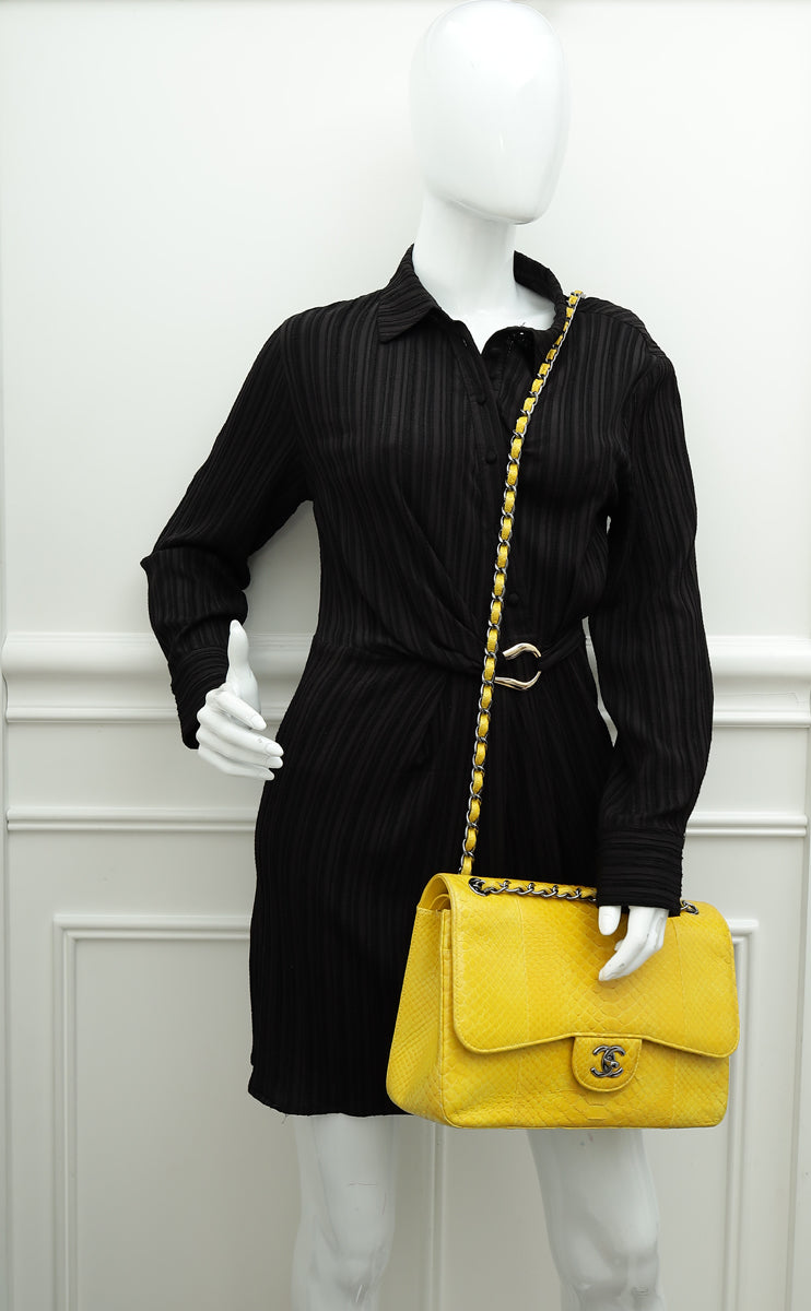 Chanel Yellow Python CC Classic Double Flap Jumbo Bag-Chanel-THE CLOSET