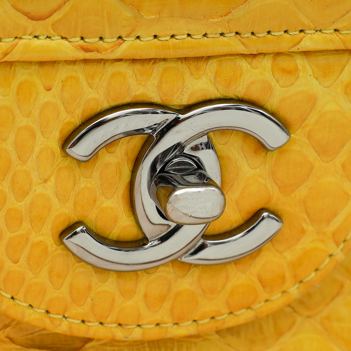 Chanel Yellow Python CC Classic Double Flap Jumbo Bag-Chanel-THE CLOSET