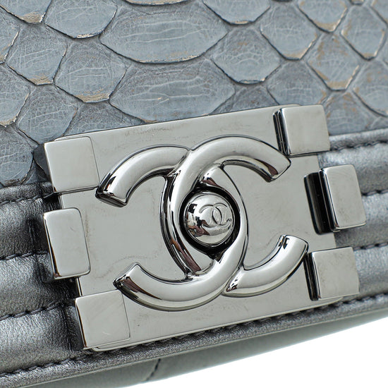 Chanel Metallic Gray Python Le Boy Medium Bag