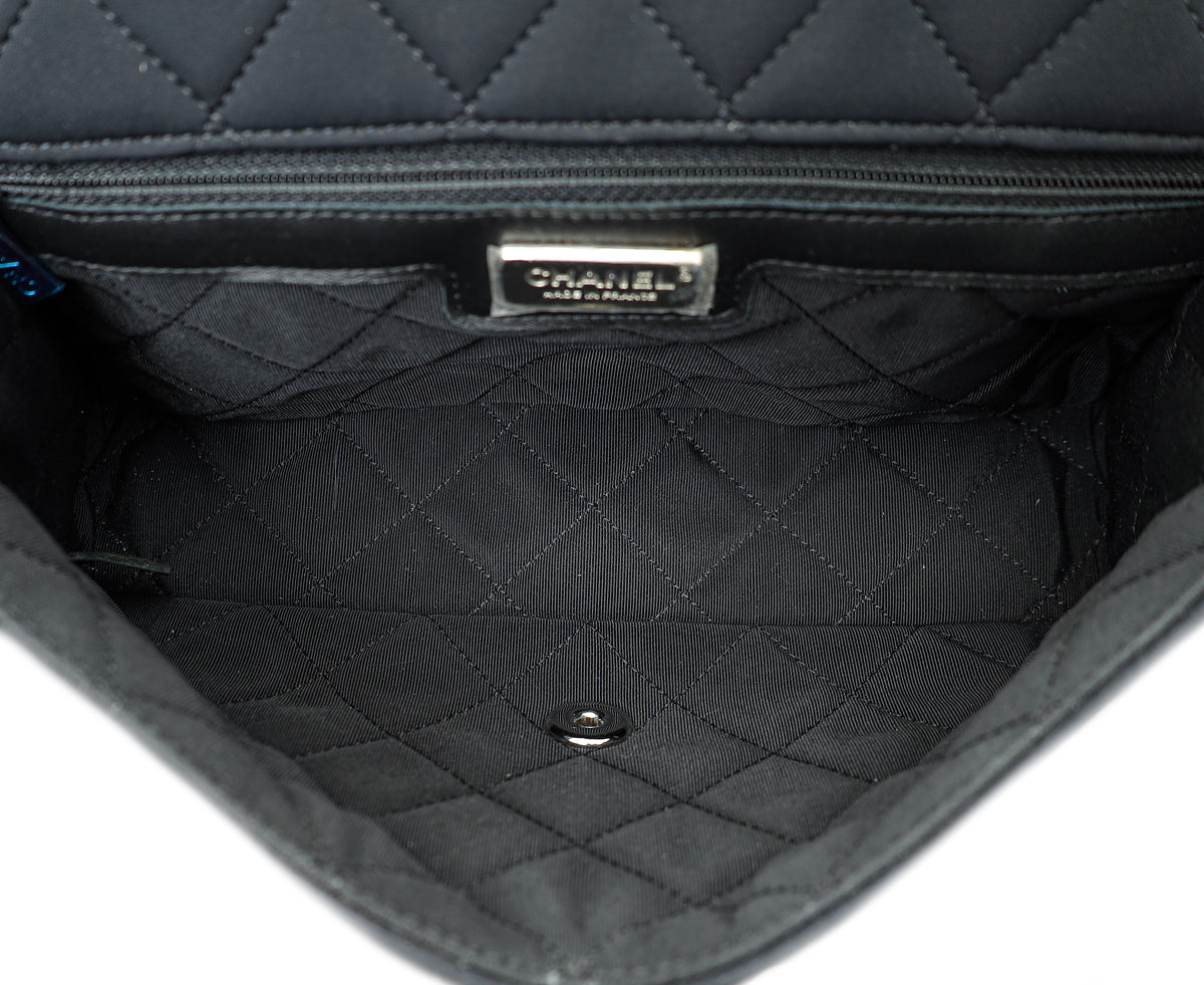 Chanel Black Multicolor Neoprene Camellia Flap Medium Bag