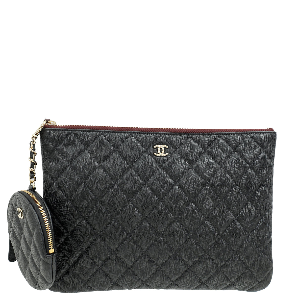 Chanel Black Classic Zipped Pouch W/ Round Coin Purse