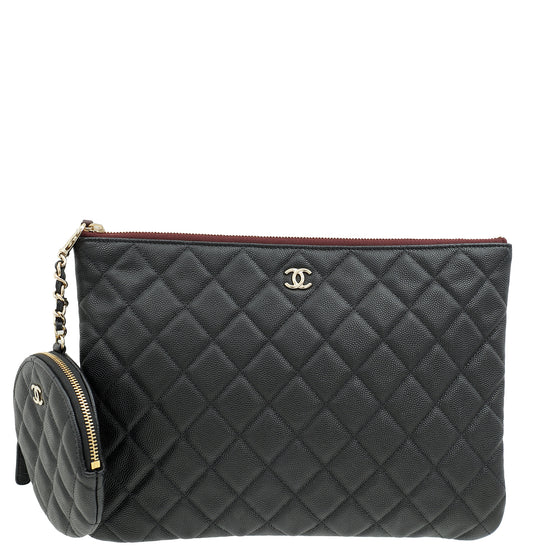Chanel Black Classic Zipped Pouch W/ Round Coin Purse