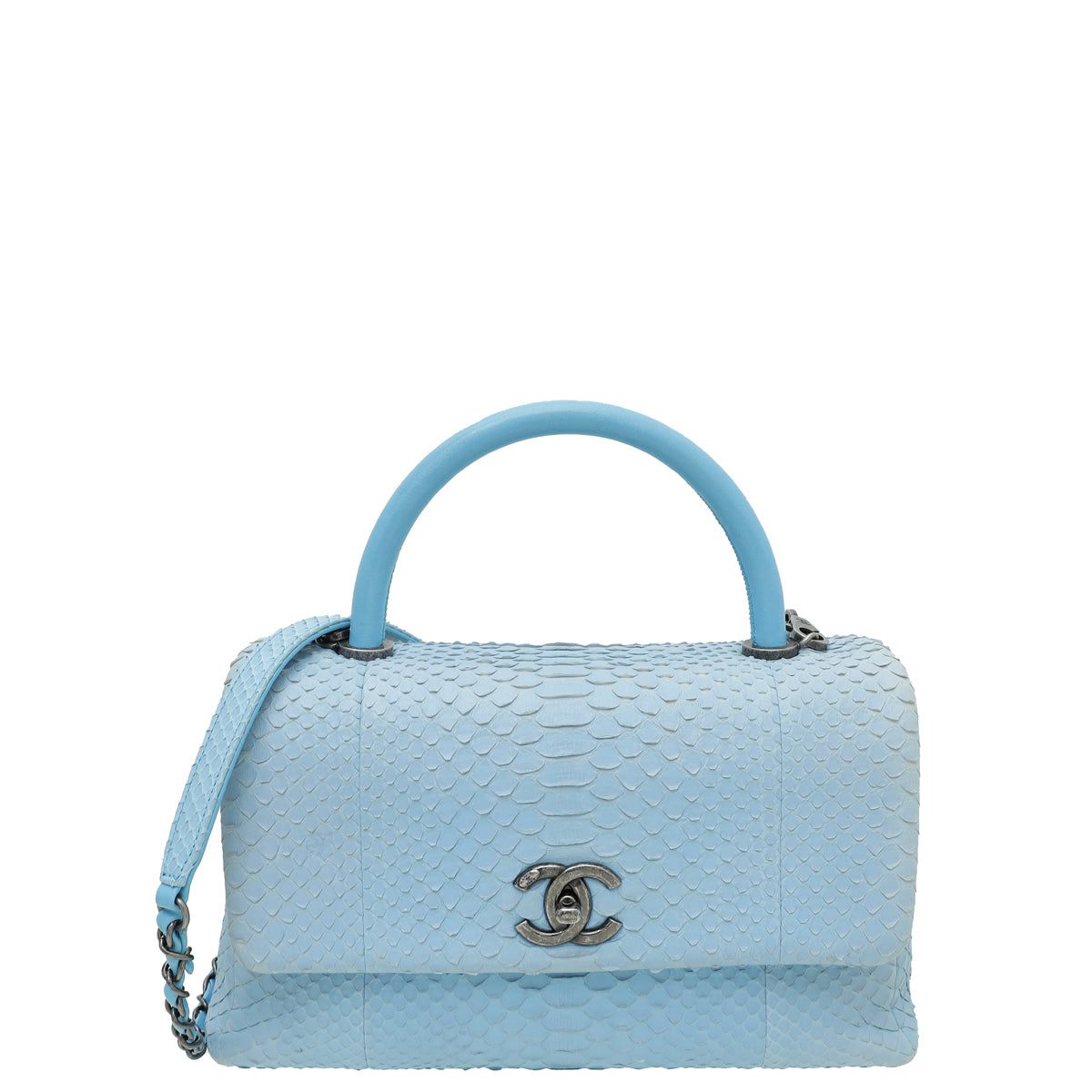 Coco handle python handbag Chanel Blue in Python - 28096471