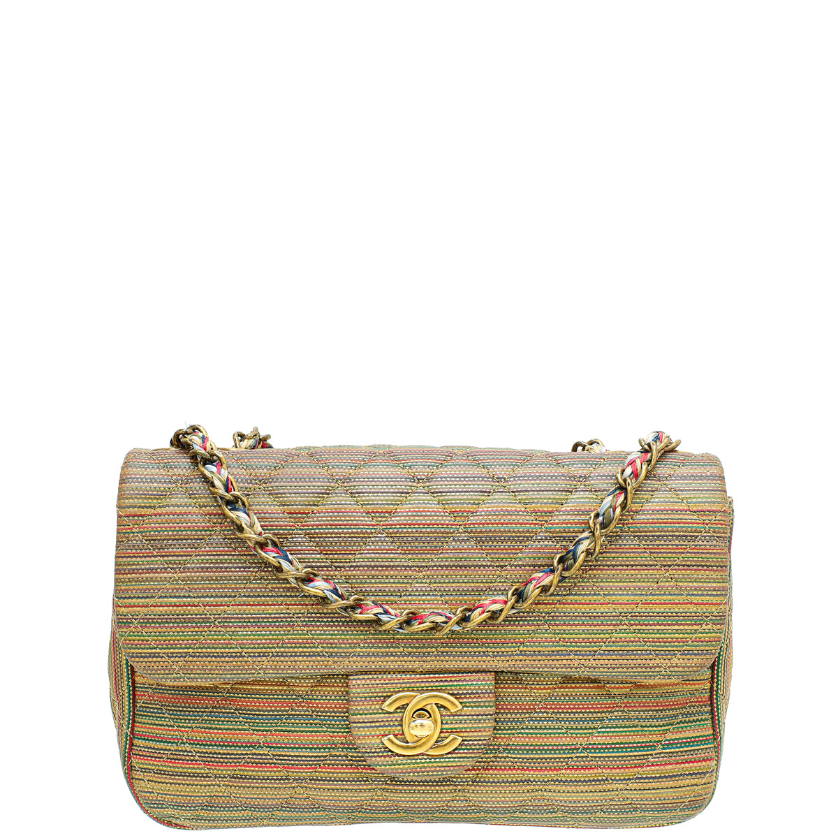 Chanel Gold Multicolor CC Classic Stripe Metallic Sheepskin Small Flap Bag-Chanel-THE CLOSET