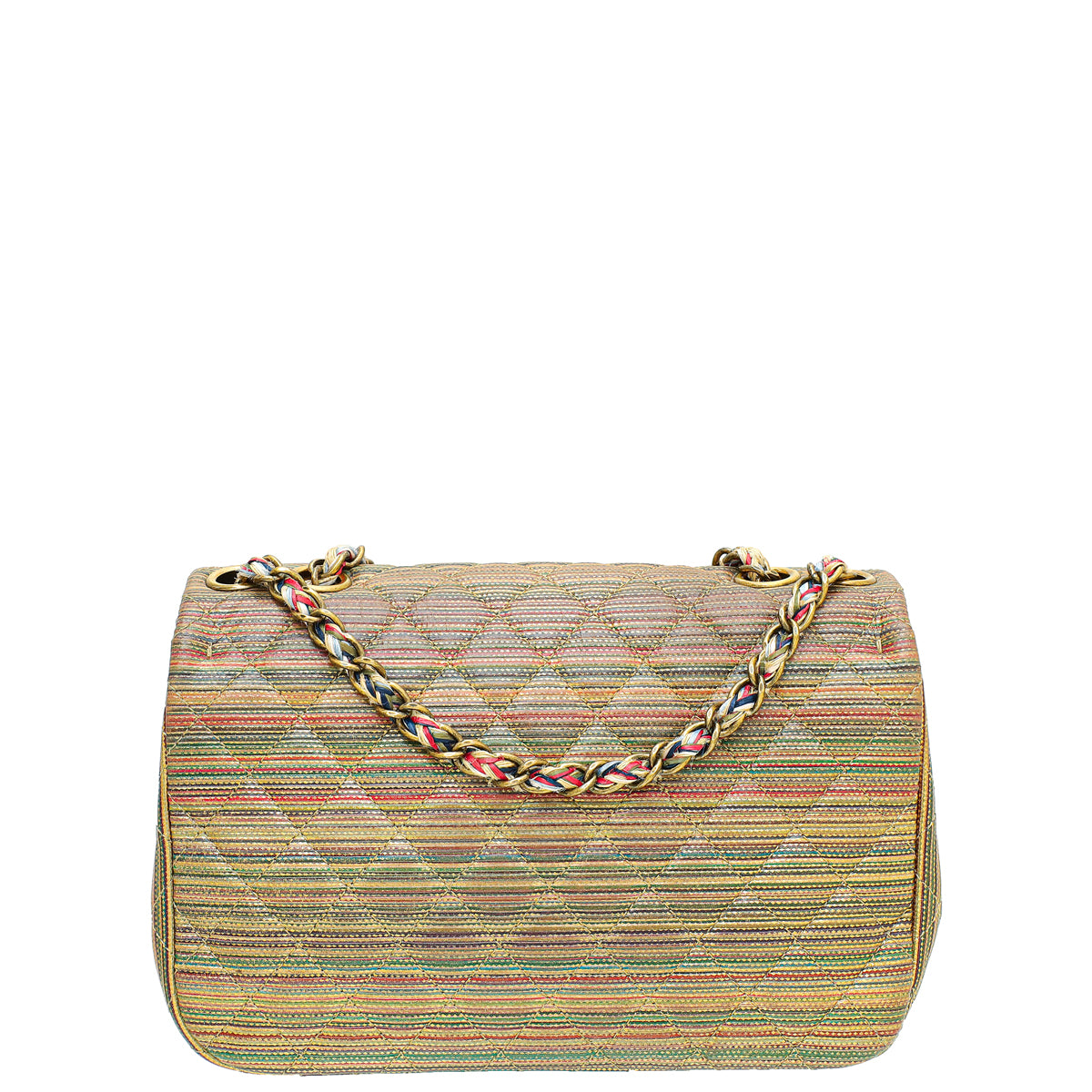 Chanel Gold Multicolor CC Classic Stripe Metallic Sheepskin Small Flap Bag-Chanel-THE CLOSET
