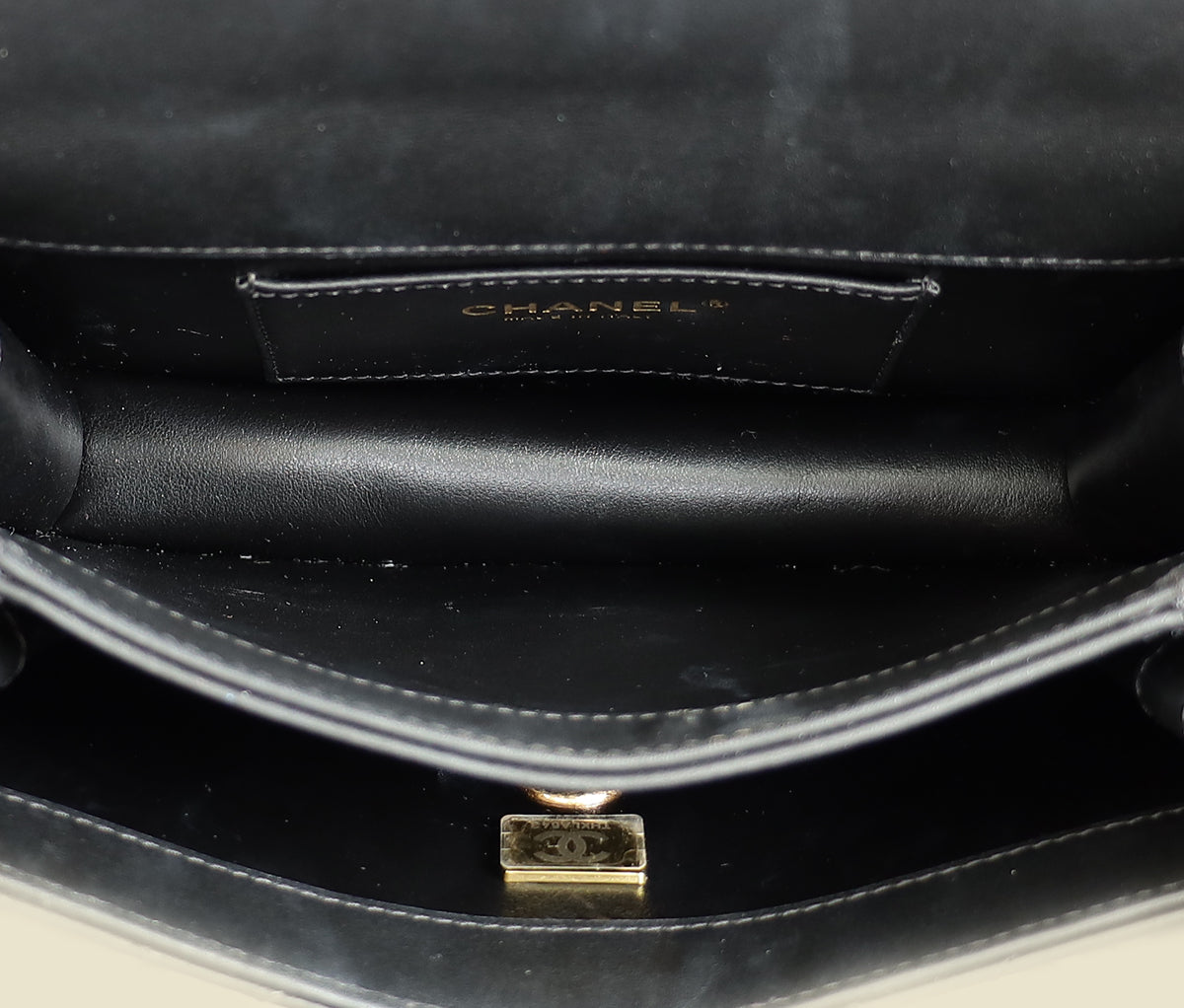 Chanel Black CC Quilted Top Handle Flap Bag