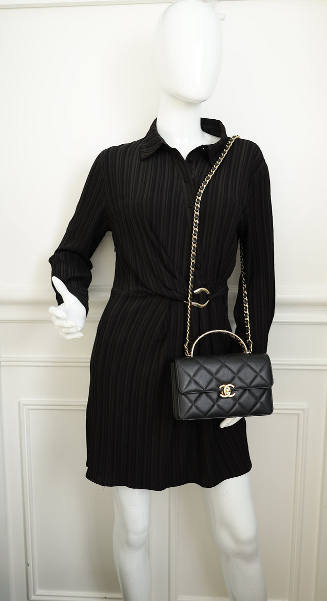 Chanel Black CC Quilted Top Handle Flap Bag