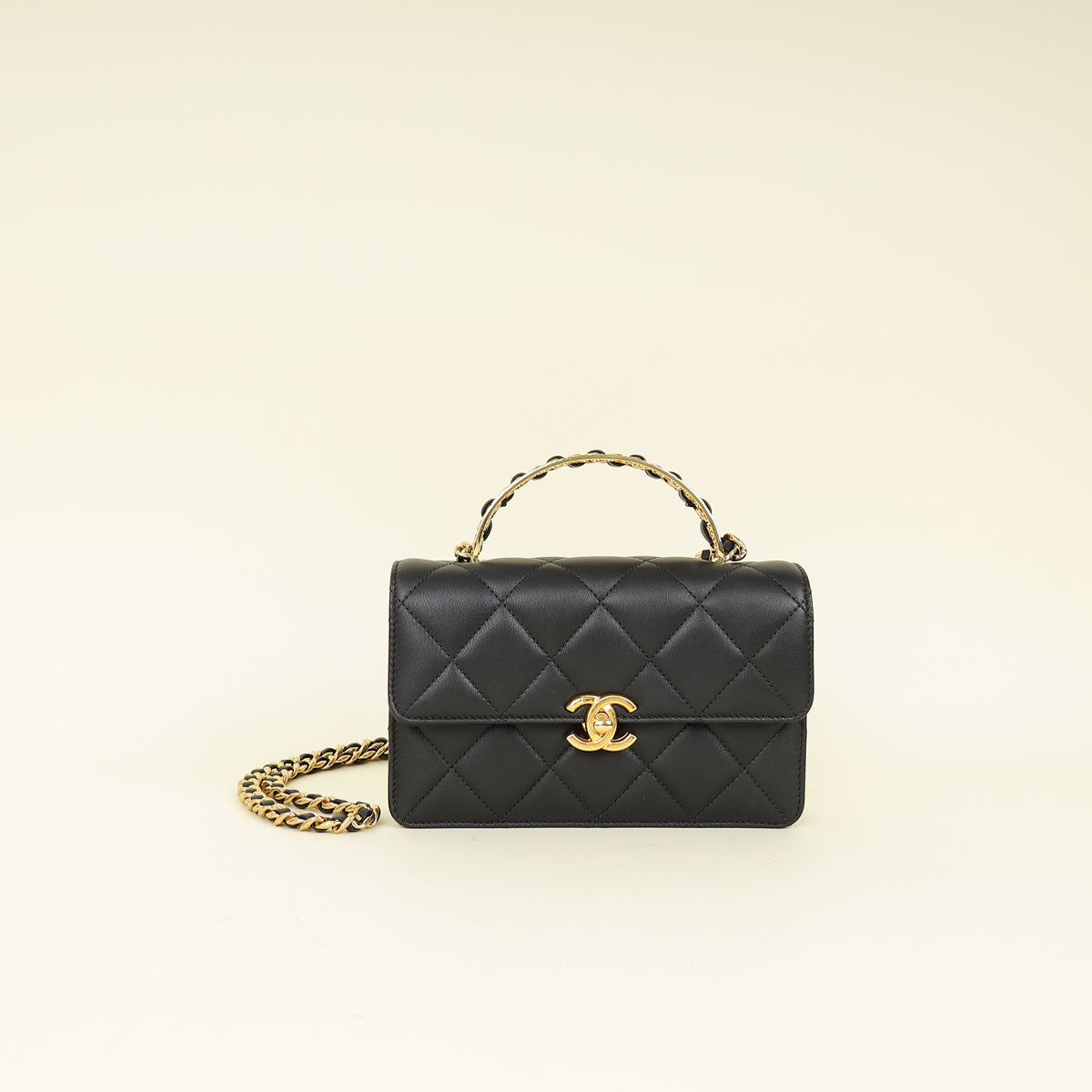 Chanel Black CC Quilted Top Handle Flap Bag