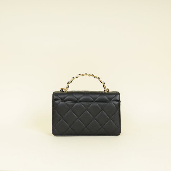Chanel Black CC Quilted Top Handle Flap Bag