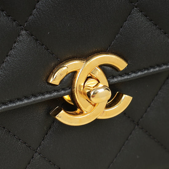 Chanel Black CC Quilted Top Handle Flap Bag