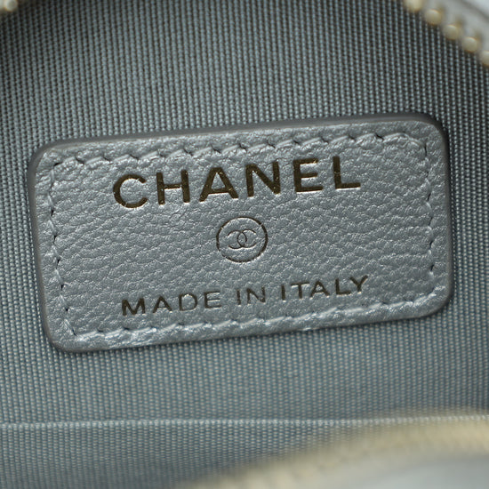 Chanel Metallic Gray 19 Round Mini Clutch w/Chain
