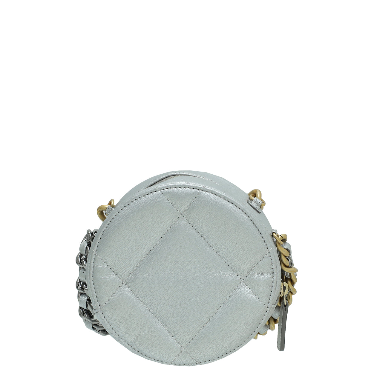 Chanel Metallic Gray 19 Round Mini Clutch w/Chain-Chanel-THE CLOSET