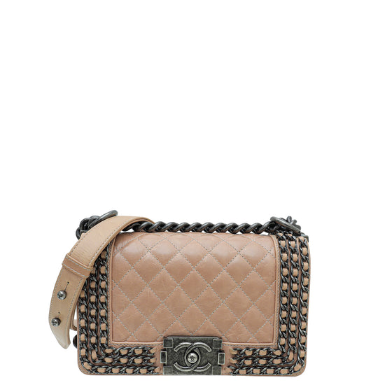 Chanel Nude Le Boy Glazed Chained Flap Small Bag