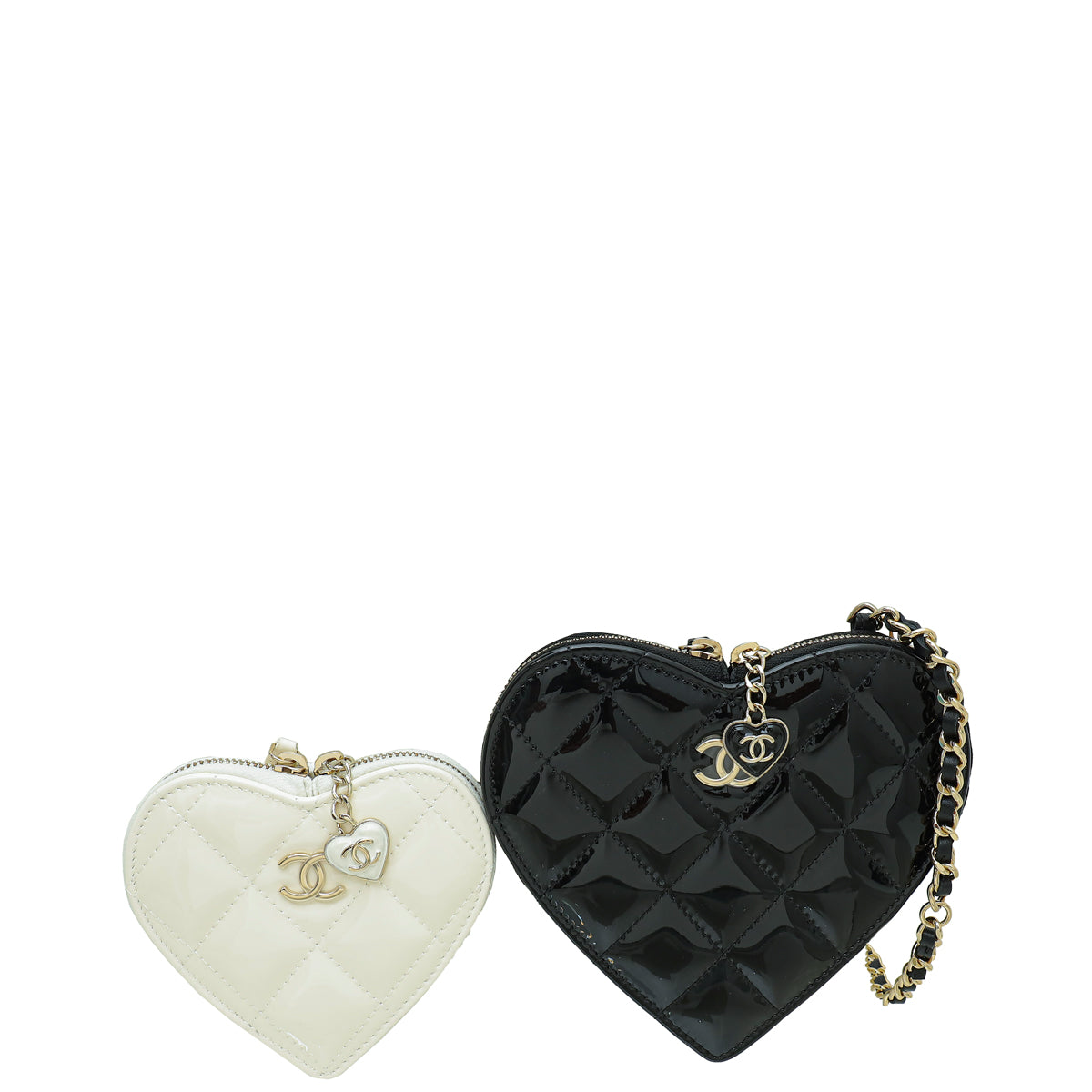 Chanel Bicolor CC Resin Quilted CC Heart Clutch With Chain