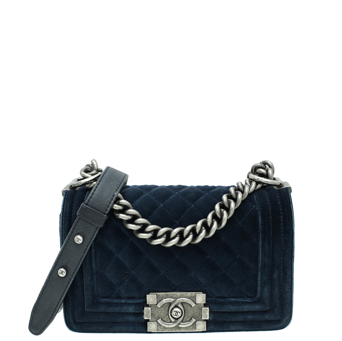 Chanel Navy Blue Velvet Le Boy Small Bag-Chanel-THE CLOSET
