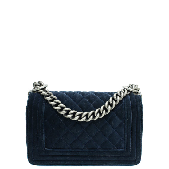 Chanel Navy Blue Velvet Le Boy Small Bag